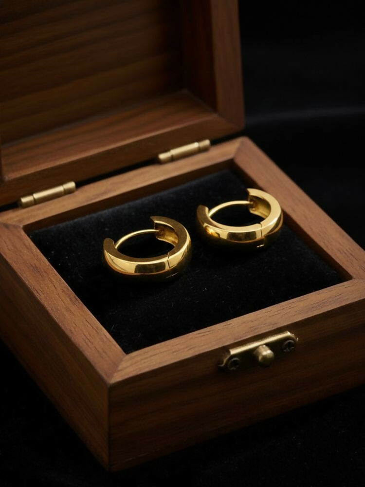 NVR Men's Gold Plated Hoop Earrings