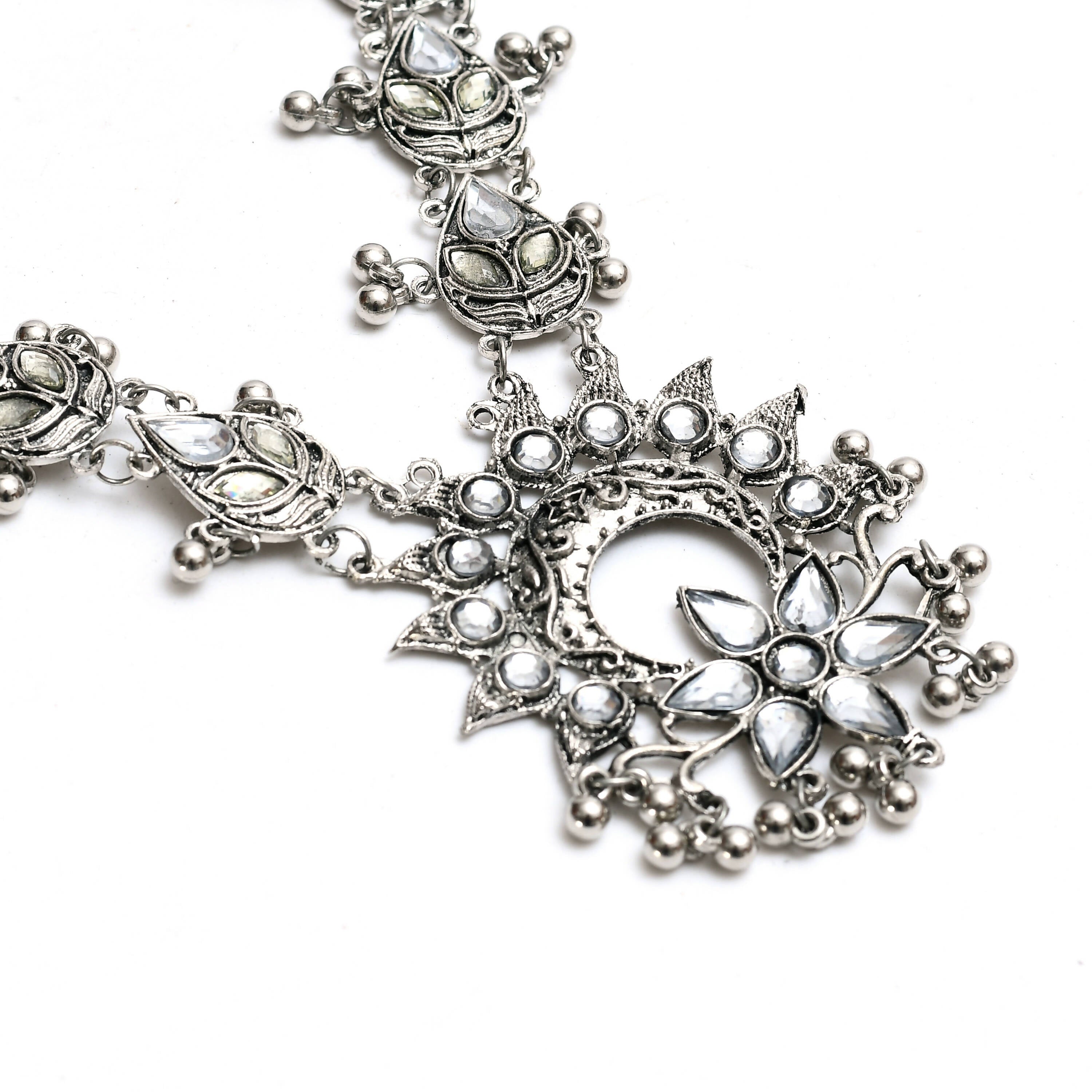 Mominos Fashion Johar Kamal Women Silver-Plated Brass Finish Rani Haar Statement Necklace
