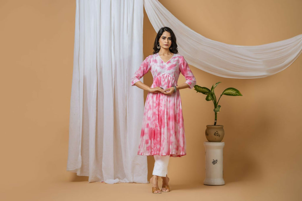 Joban Fashion Pink Tie & Dye Kurta Pant Set
