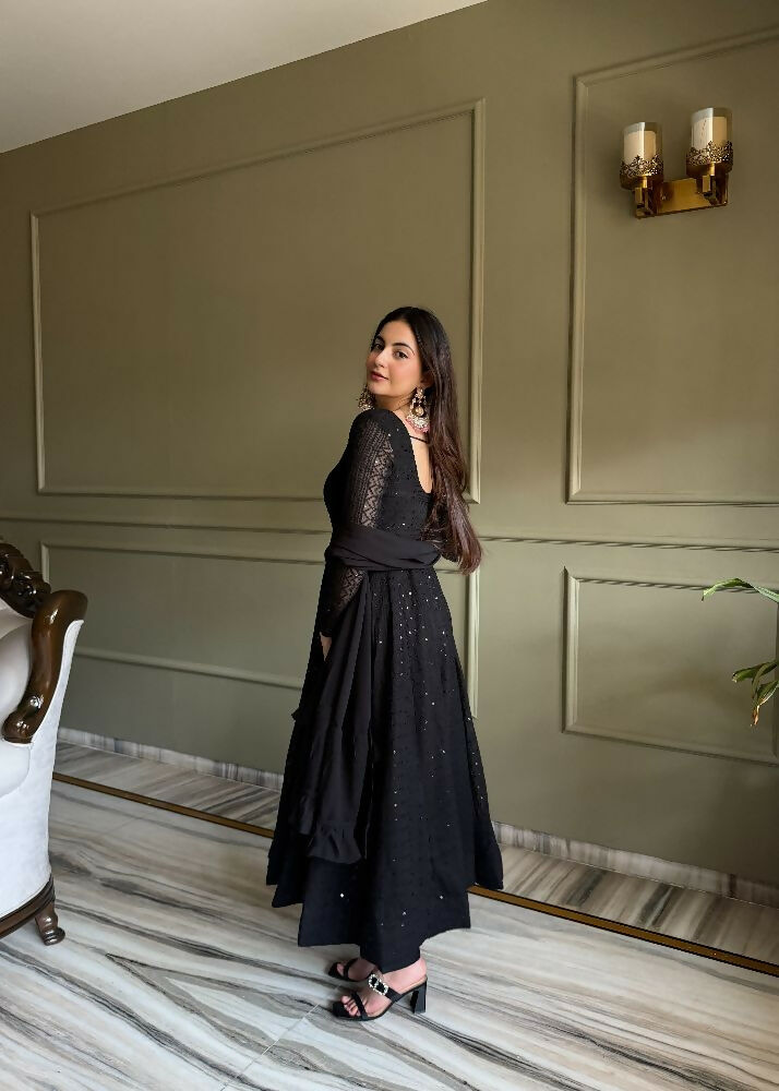 Teeya Creation Black Color Faux Georgette Heavy Embroidery Work Functional Wear Gown