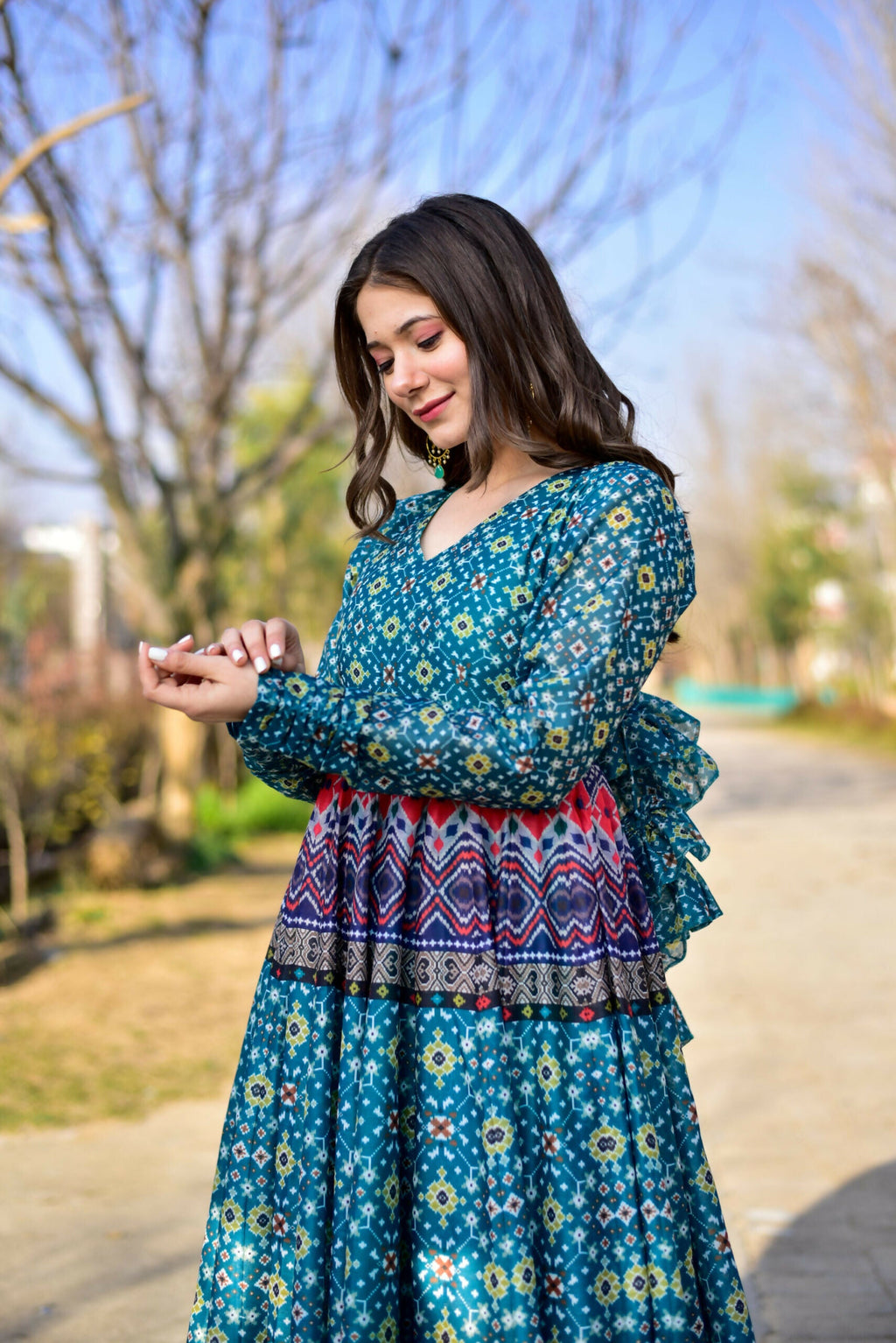 Aayaa Pure Chanderi Gown With Heavy Digital Print - Multi Color