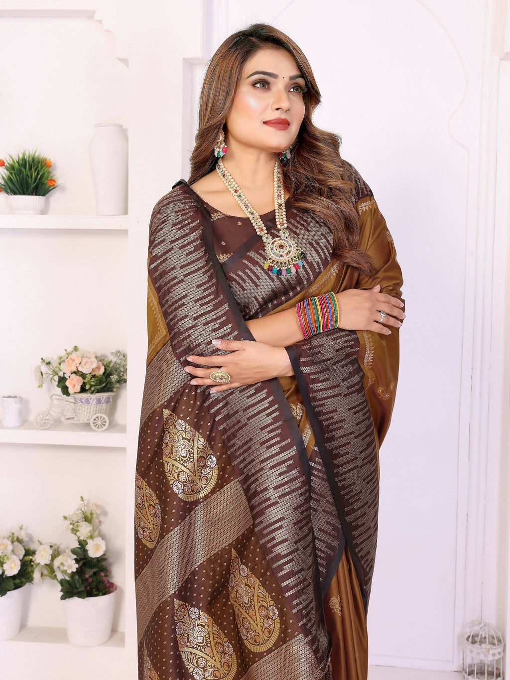 Aastha Fashion Brown South Soft Silk Zari Weaving Saree