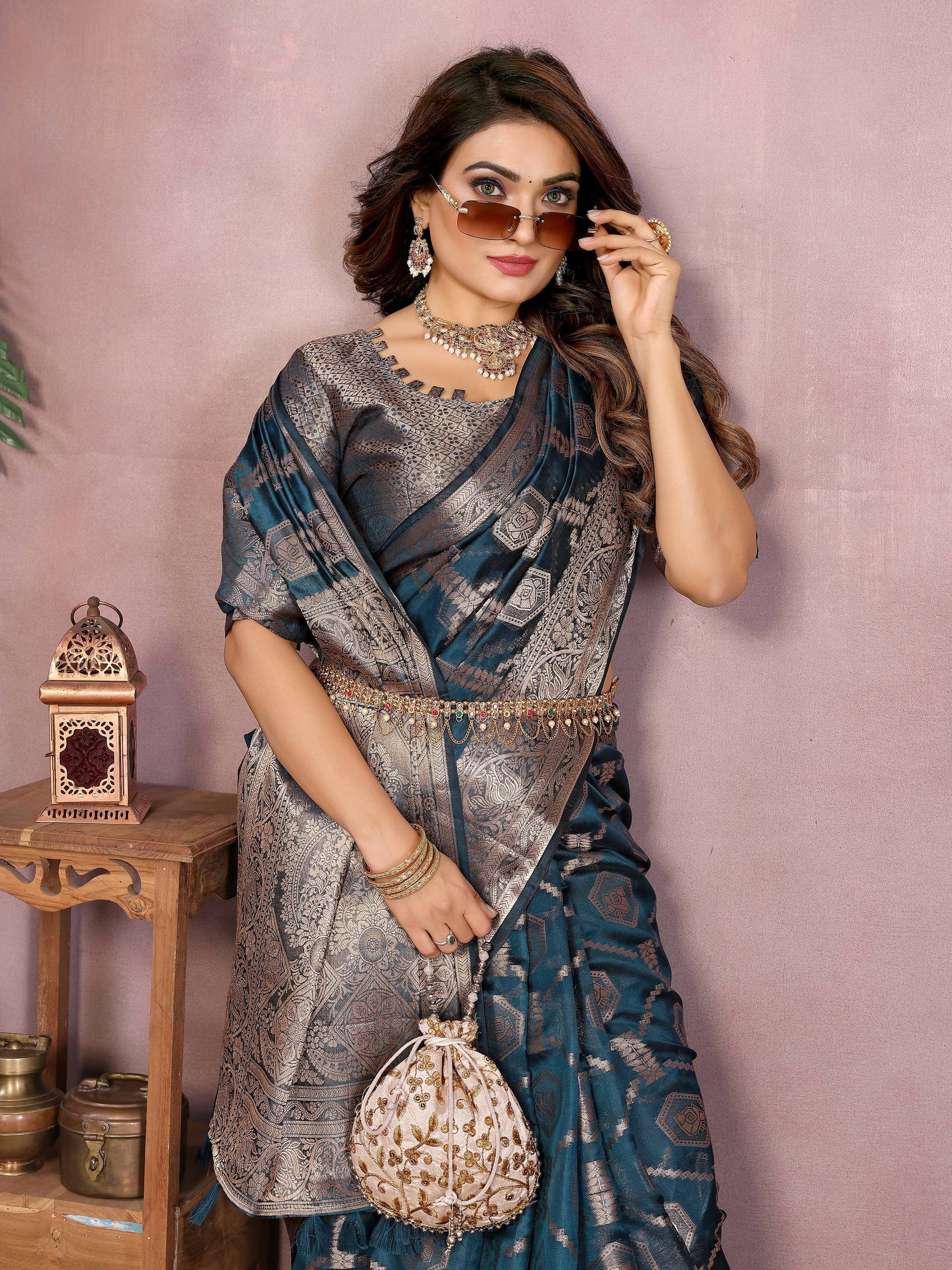 Aastha Fashion Teal Soft Organza Silk Weaving Saree