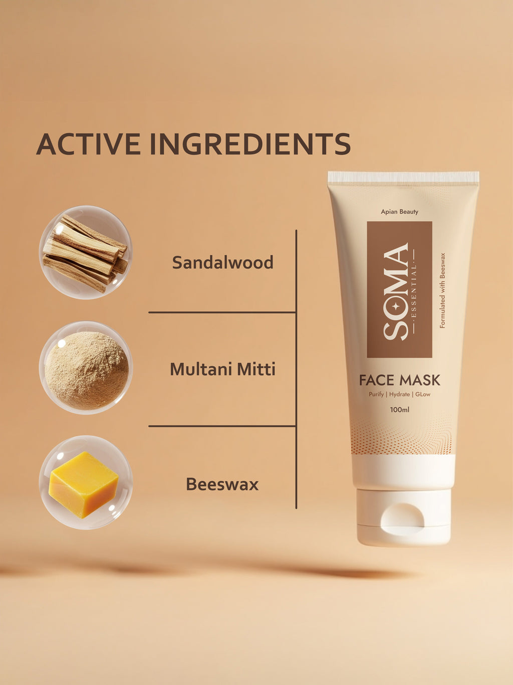 Soma Essential Apian Dtan Glow Mask, 2% Licorice And Beeswax
