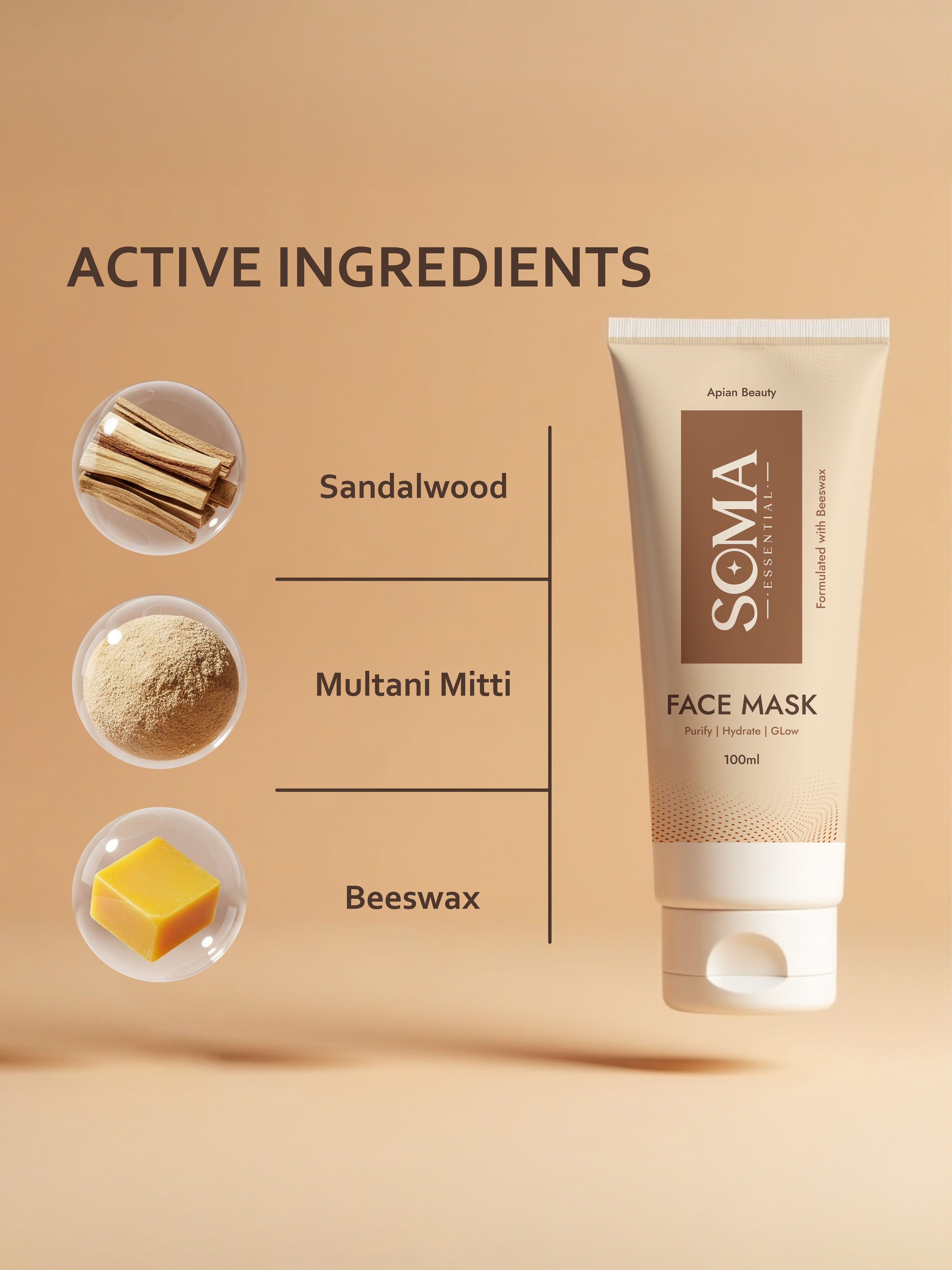 Soma Essential Apian Dtan Glow Mask, 2% Licorice And Beeswax