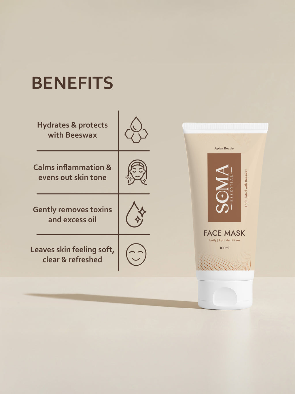 Soma Essential Apian Dtan Glow Mask, 2% Licorice And Beeswax
