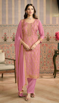 Anaita Pink Viscose Lotus Shimmer Stitched Suit with Jacquard Work
