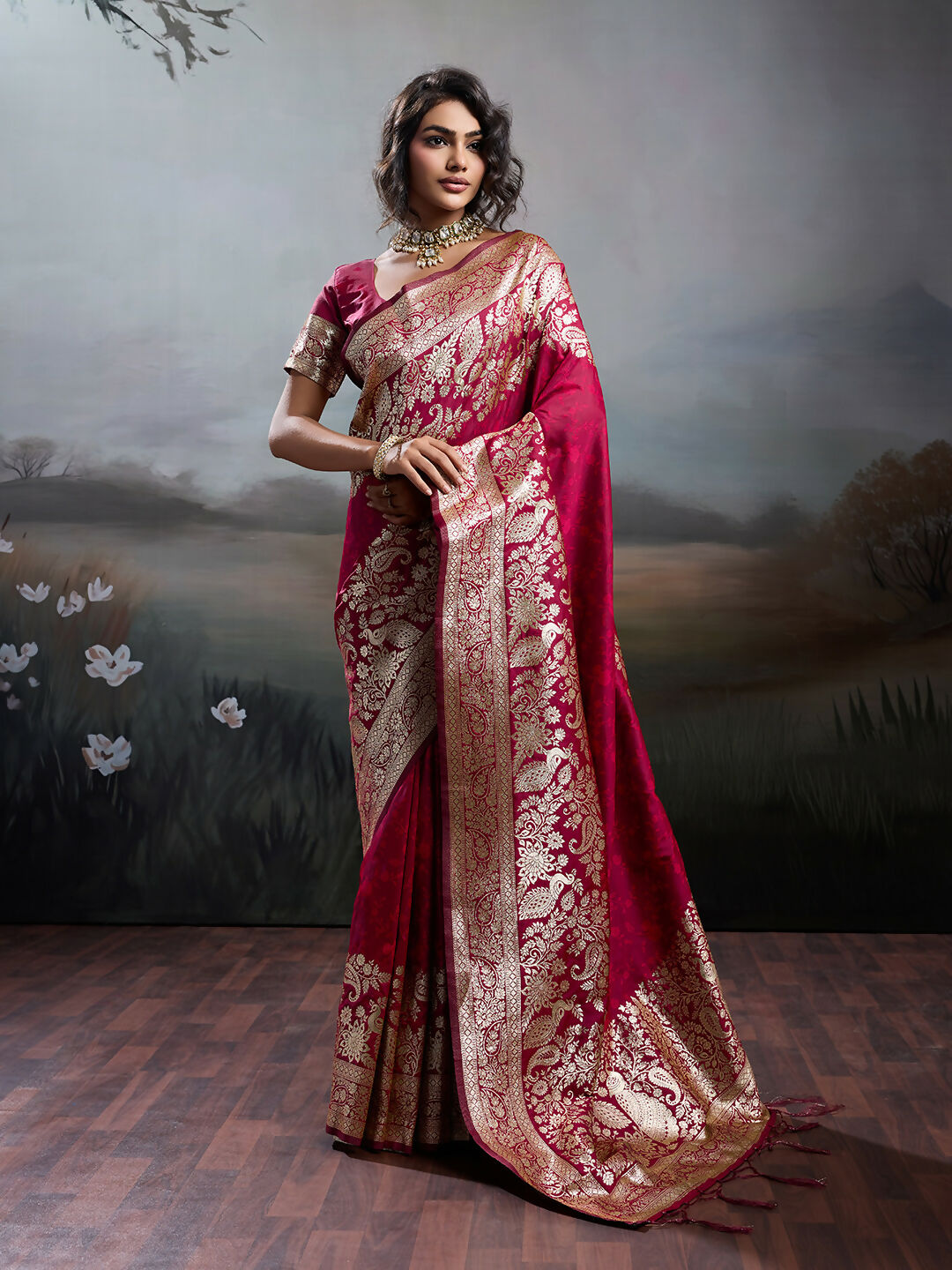 Shree Shyam Fashion Maroon Silk Blend Saree