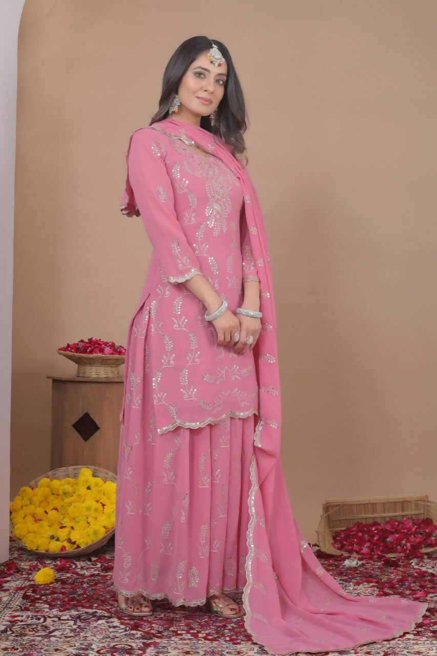 Teeya Creation Baby Pink Color Faux Georgette Wedding Wear Trending Palazzo Set
