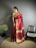 Joban Fashion Red Woven Pattern Raw Silk Kanjivaram Silk Saree