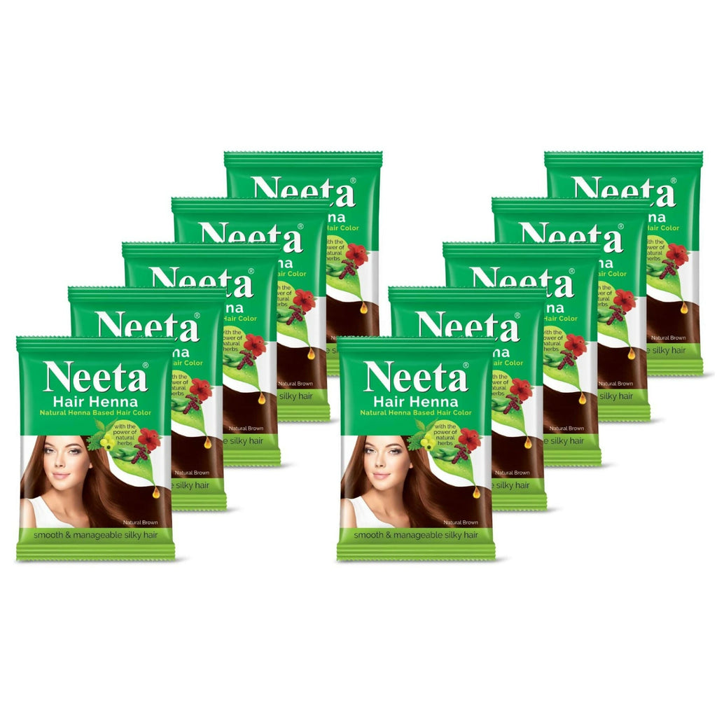 Neeta Henna Powder for Hair, Henna-Based Hair Color (Pack of 10) Natural Brown