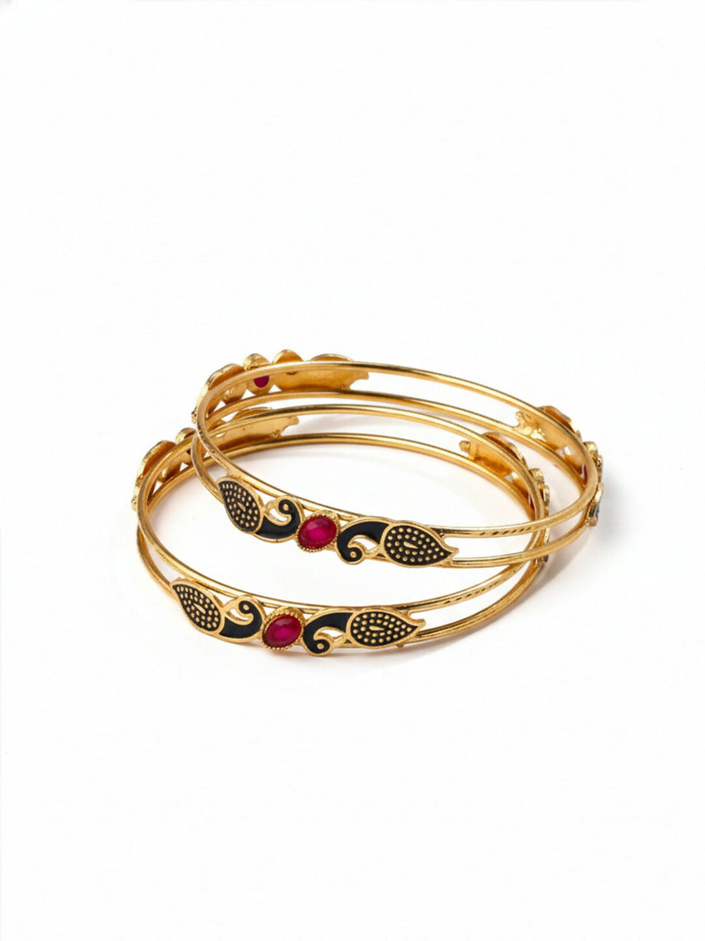 NVR Women Set of 2 Gold Plated Handcrafted Kada Bangle