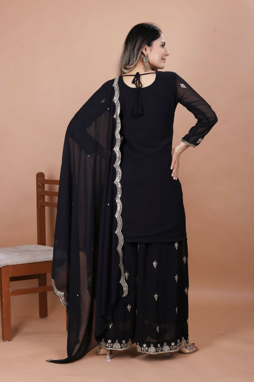 Joban Fashion Black Georgette Embroidered Sharara Set