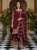 Teeya Creation Maroon Chinon Silk Designer Wedding Wear Embroidery Work Palazzo