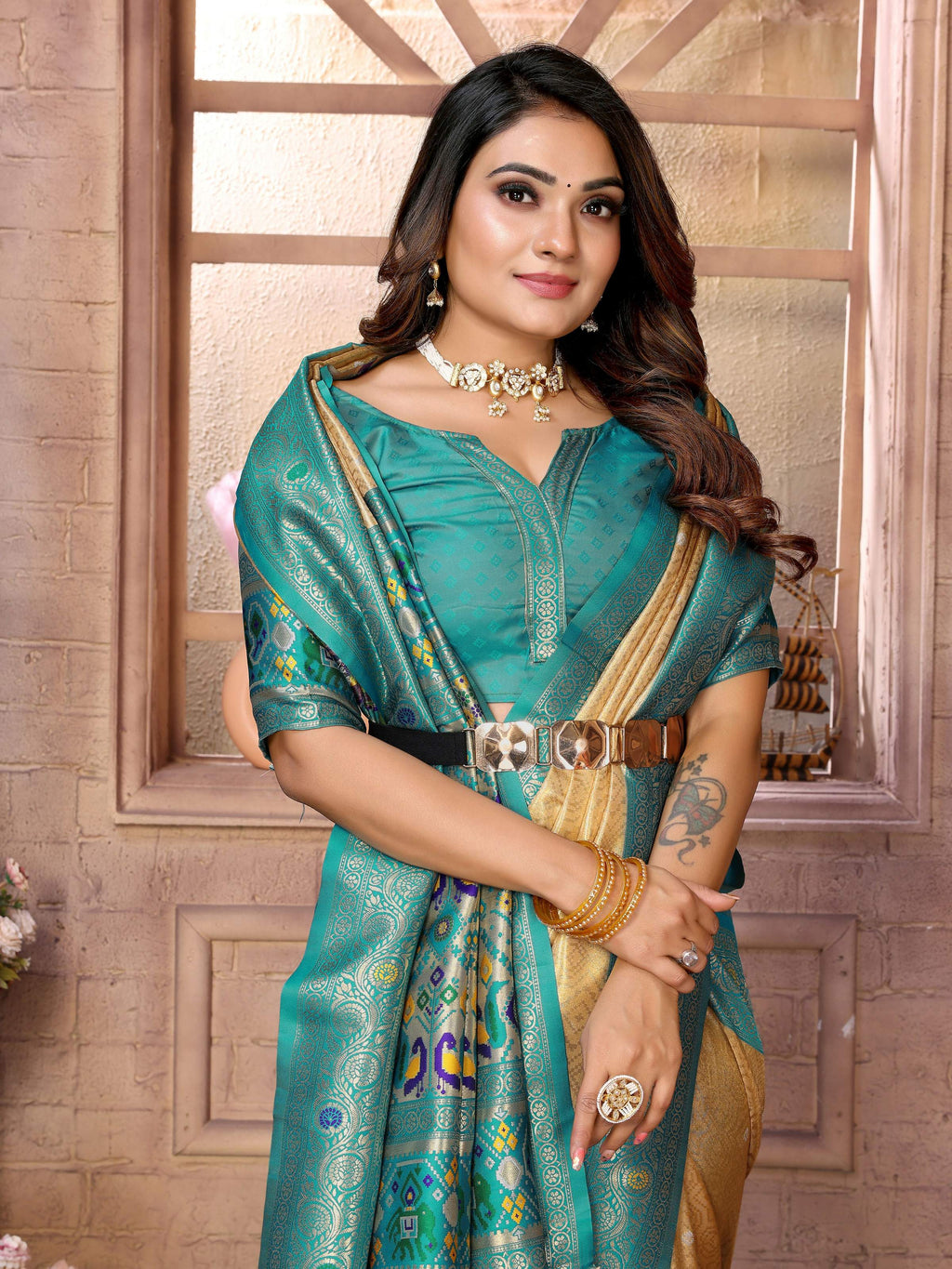 Aastha Fashion Gold Banarasi Tissue Silk Weaving Saree