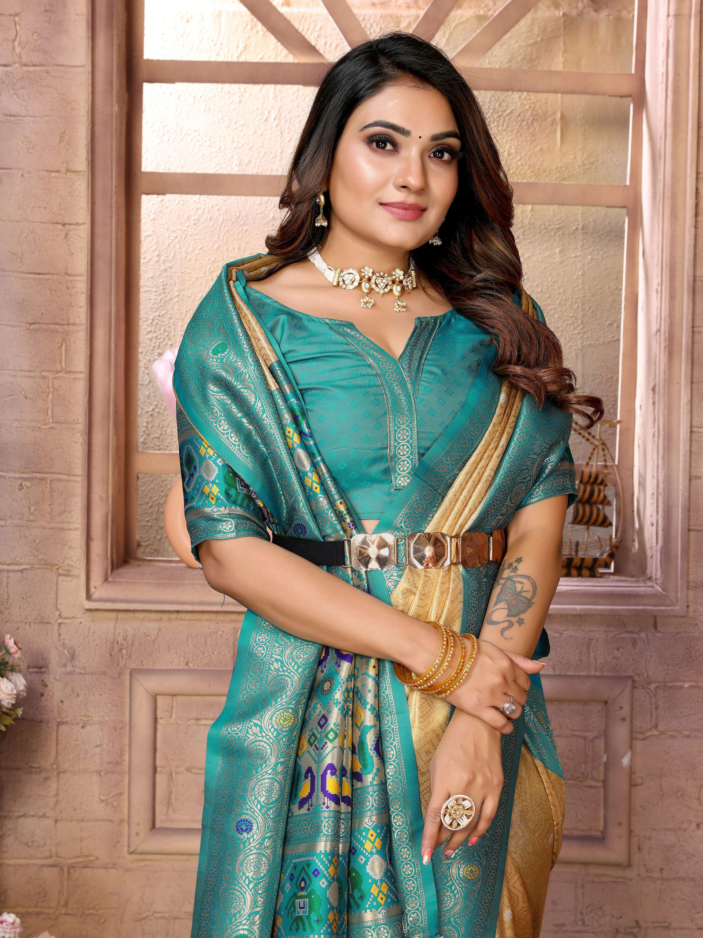 Aastha Fashion Gold Banarasi Tissue Silk Weaving Saree