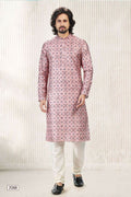 Raivat Ethnic Jacquard Banarasi Silk Digital Print Kurta Pajama In Dark Pink Colour