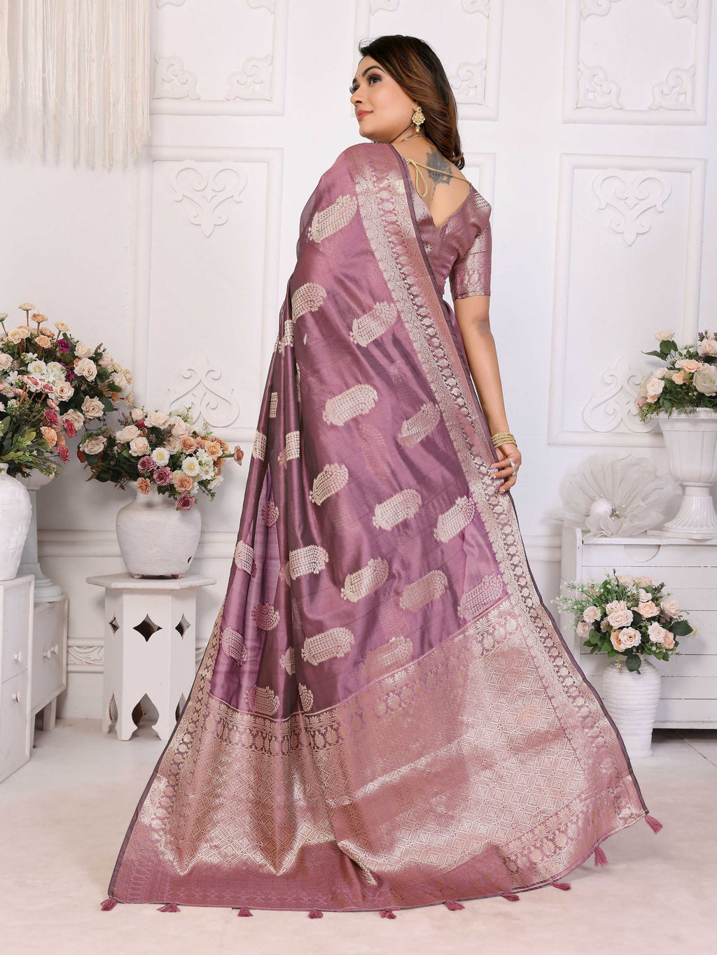 Aastha Fashion Purple Soft Organza Silk Weaving Saree