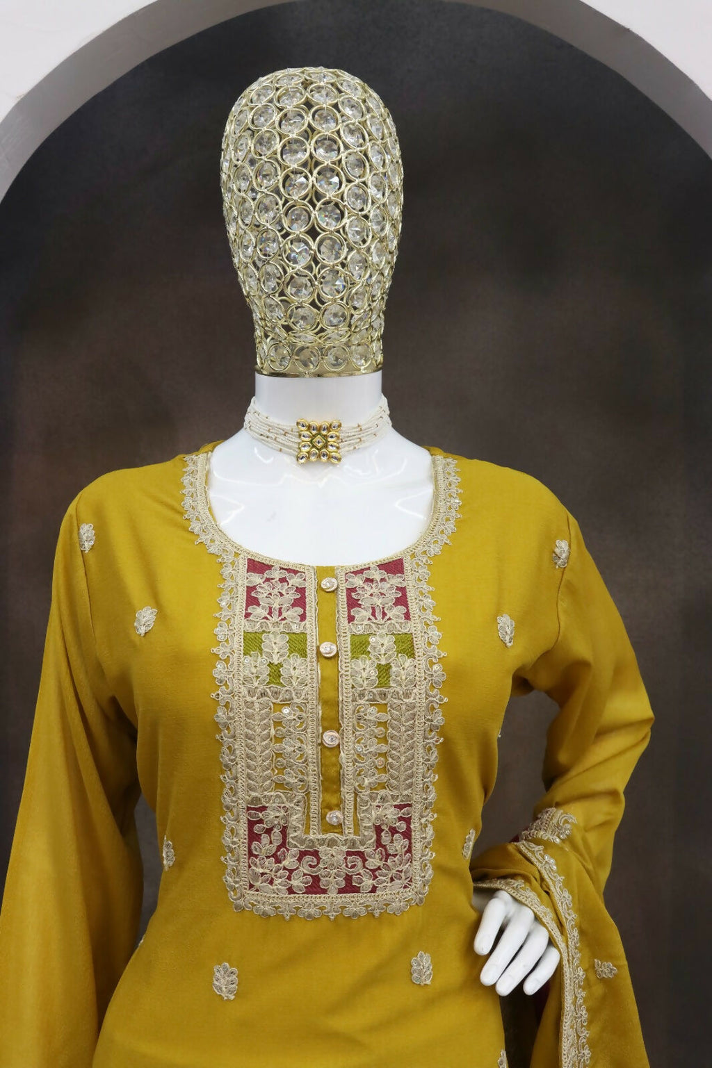 Teeya Creation Yellow Color Chinon Silk Embroidery Work Wedding Wear Designer Salwar Suit