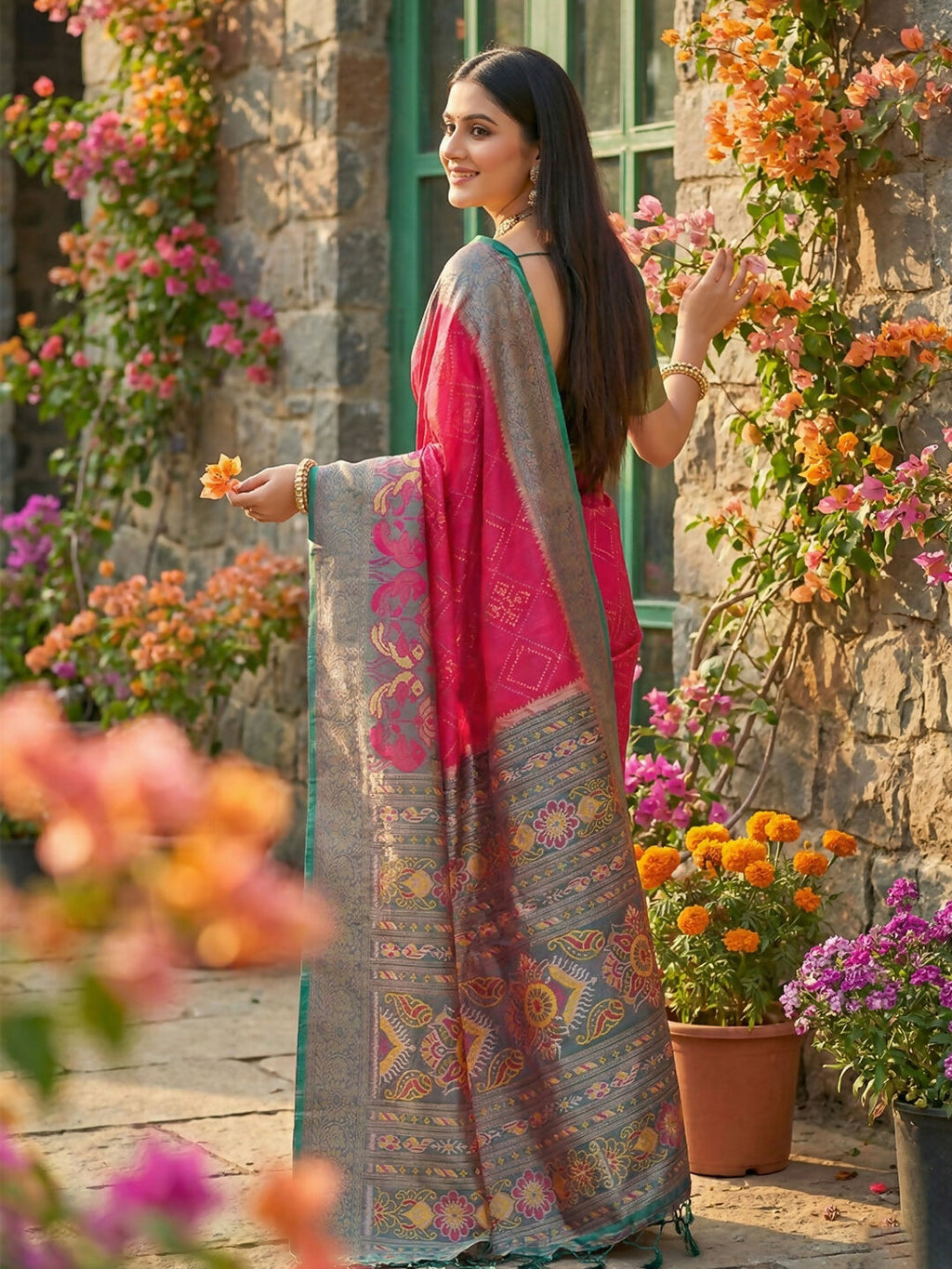 Shree Shyam Fashion Pink Pochampally Silk Saree