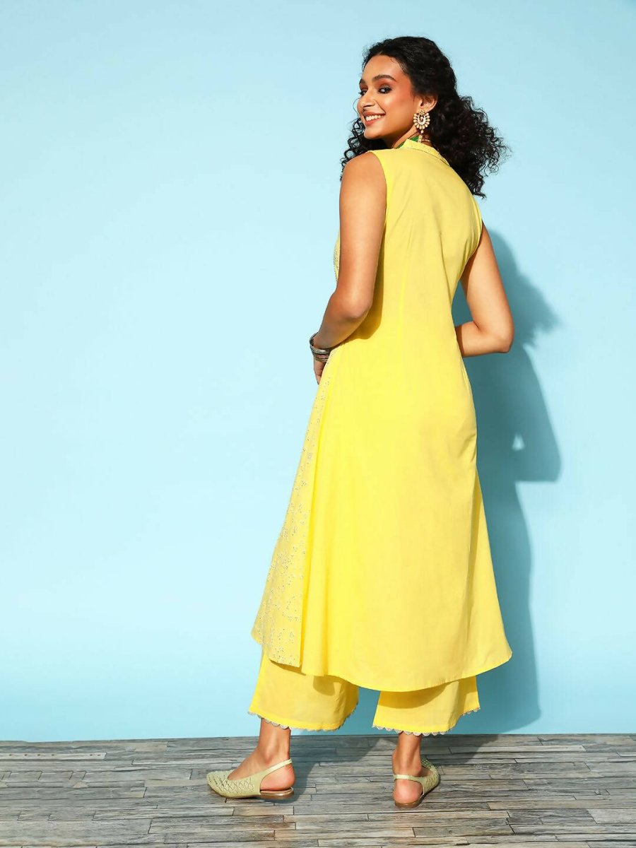Ahalyaa Women Yellow Colour Cotton Printed Kurta Palazzo Set