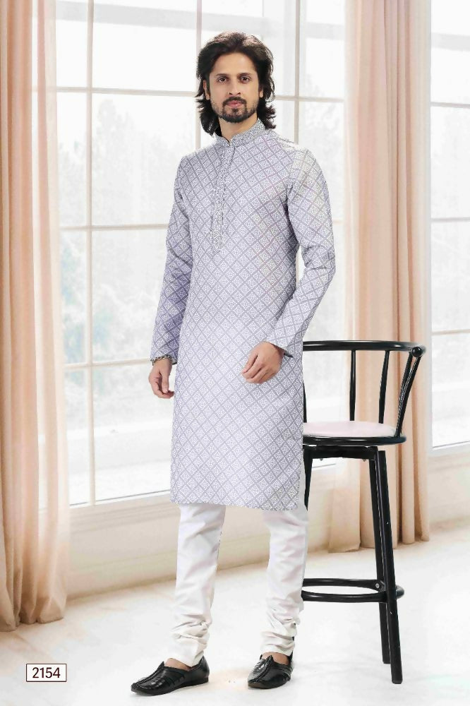 Raivat Ethnic Cotton Thread Work Kurta Pajama In Grey Colour