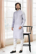 Raivat Ethnic Cotton Thread Work Kurta Pajama In Grey Colour