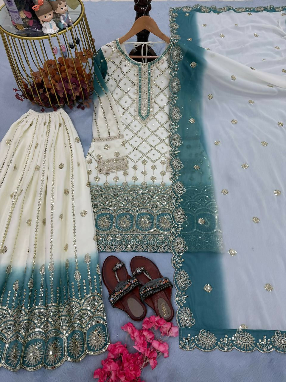 Teeya Creation Multi Color Star Georgette Heavy Embroidery Work Functional Wear Salwar Suit