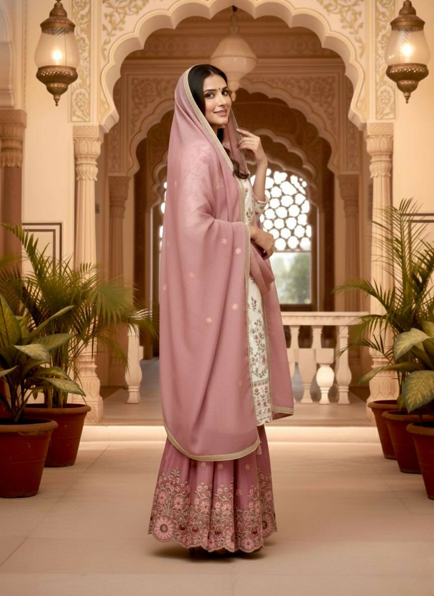 Teeya Creation Multi Color Pure Silk Gimmy Silk Heavy Embroidery Work Wedding Wear Palazzo Pair