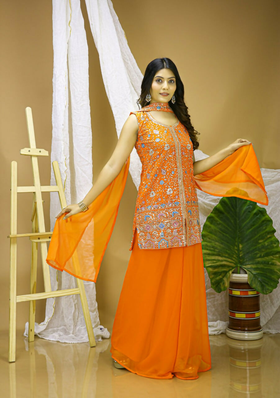 Teeya Creation Yellow Color Faux Georgette Wedding Wear Trending Palazzo Set