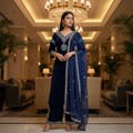 Joban Fashion Blue Kurta Set Velvet Embroidery Sequence Work