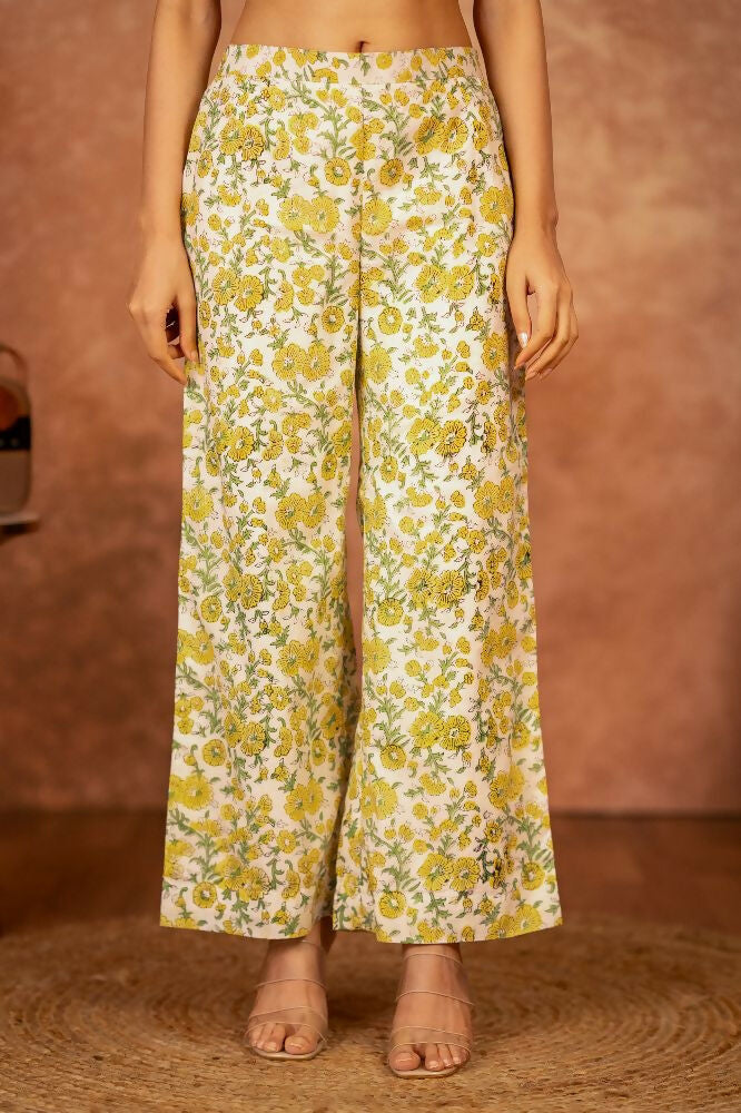 Joban Fashion Yellow Hand Block Printed Cotton Suit Set