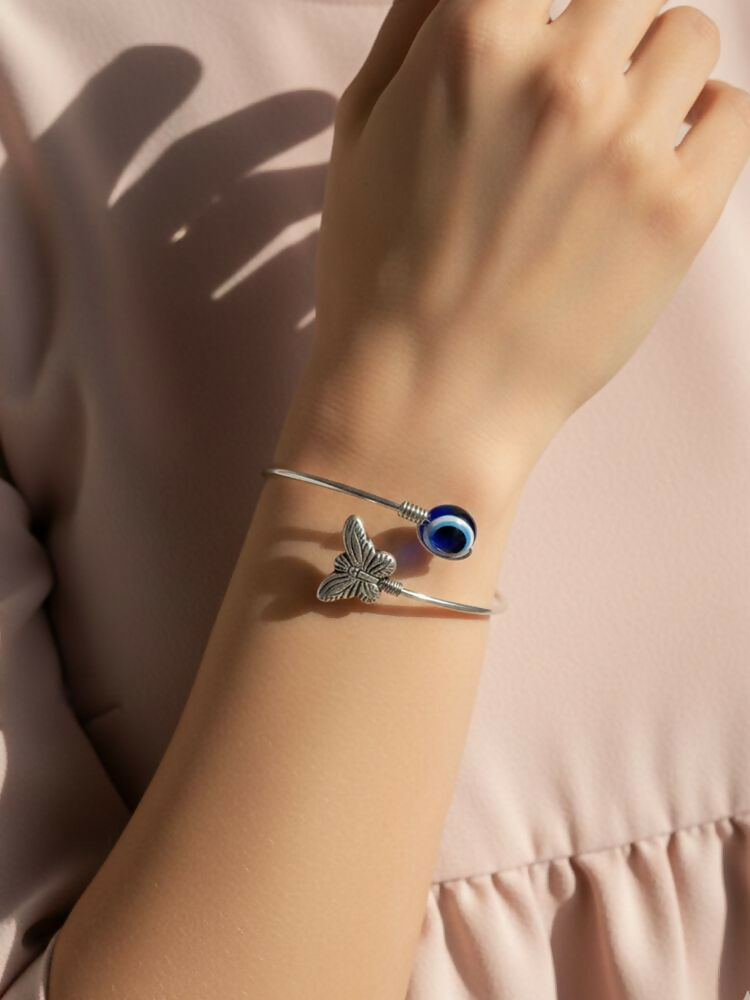 NVR Women Rhodium Plated Evil Eye Kada Bracelet