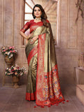Aastha Fashion Brown Banarasi Tissue Silk Weaving Saree
