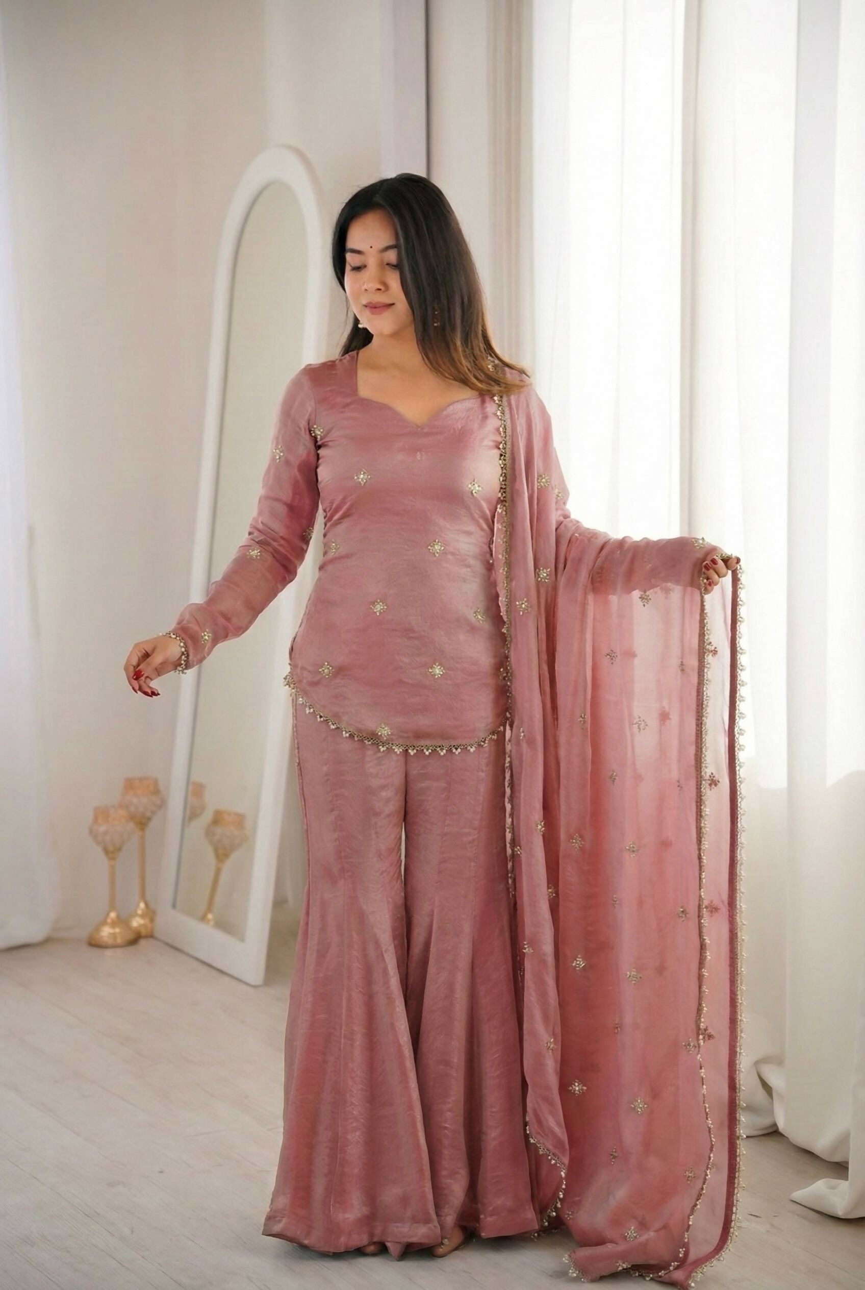 Teeya Creation Peach Fendy Silk Trending Party Wear Salwar Suit