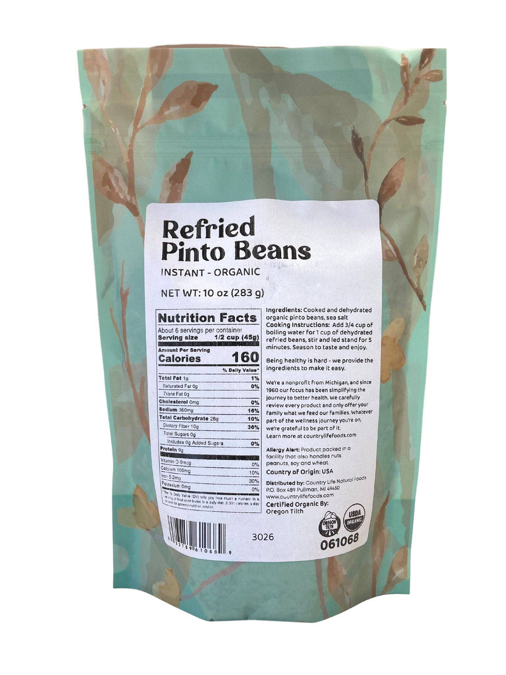 Pinto Beans, Instant, Organic, w/Salt