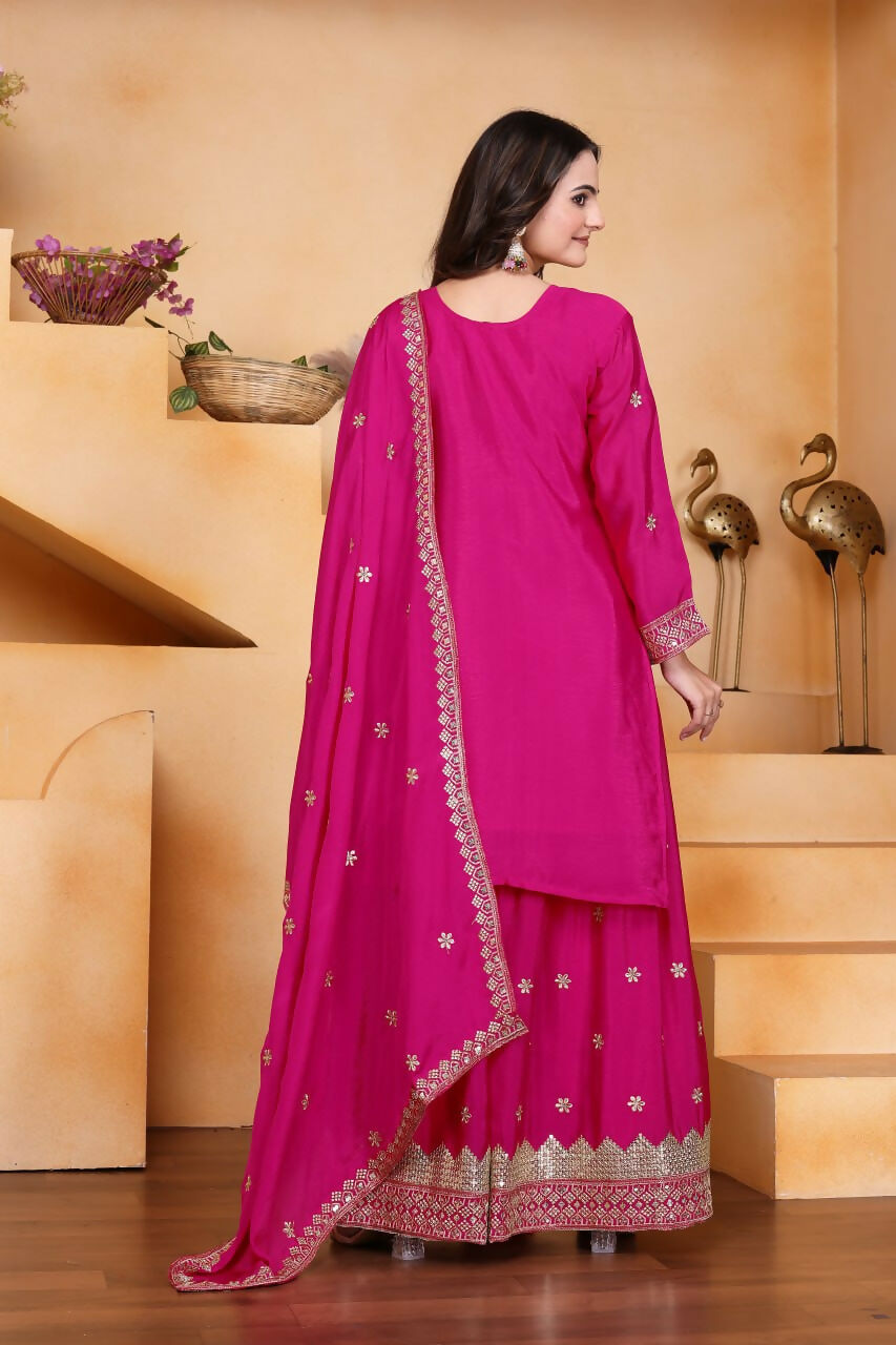 Joban Fashion Pink Silk Embroidered Sharara Set