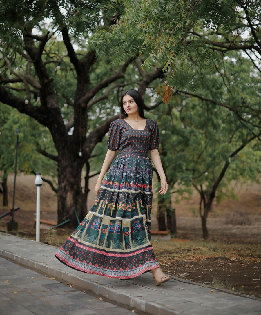 Aayaa Pure Chanderi Gown With Heavy Digital Print - Multi Color