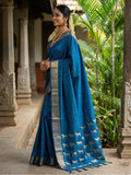 Anaita Teal Silk Saree With Blouse Piece