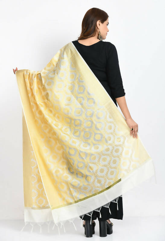 Mominos Fashion Moeza Women's Banarsi Silk All Over Woven Design Cream Dupatta