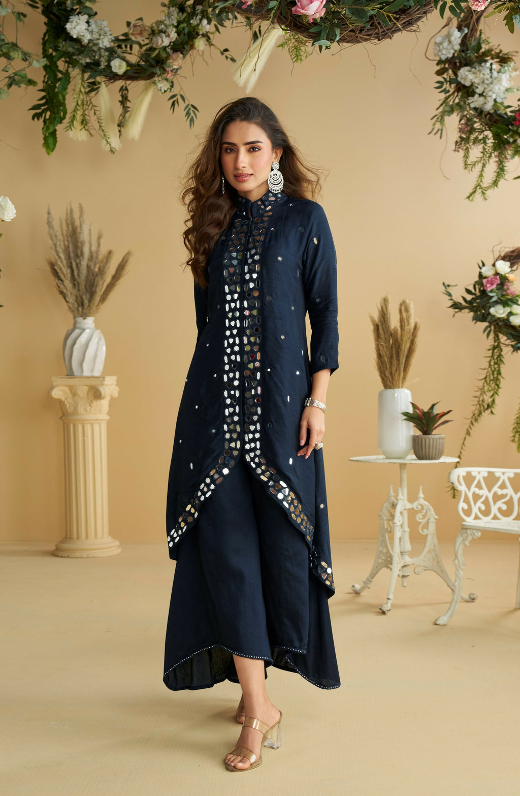 Anaita Black Silk Stylish Readymade Suit with Real Mirror Work