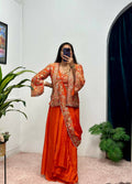 Teeya Creation Orange Color Chinon Silk Embroidery Work Ready To Wear Party Wear Saree With Koti