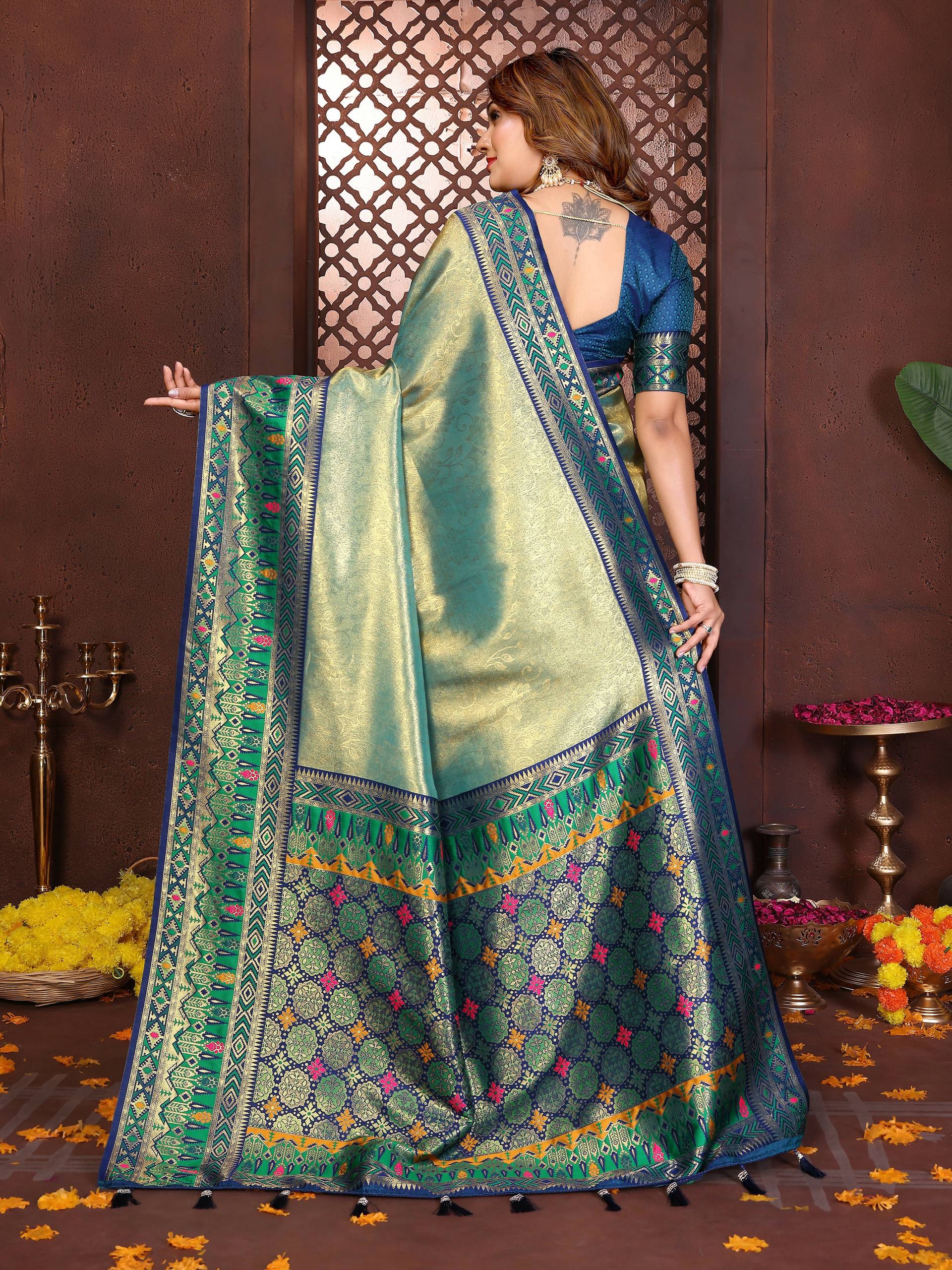 Aastha Fashion Sea Green Tissue Silk Weaving Saree