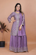 Teeya Creation Lavender Chinon Embroidery Work Party Wear Palazzo Suit