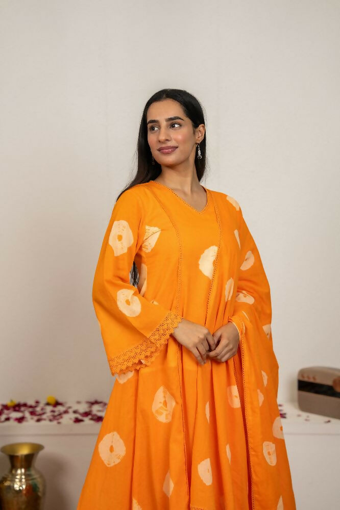 Joban Fashion Orange Tie & Dye Cotton Suit Set