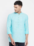 Even Apparels Pure Cotton Men's Kurta in Blue Color With Band Collar