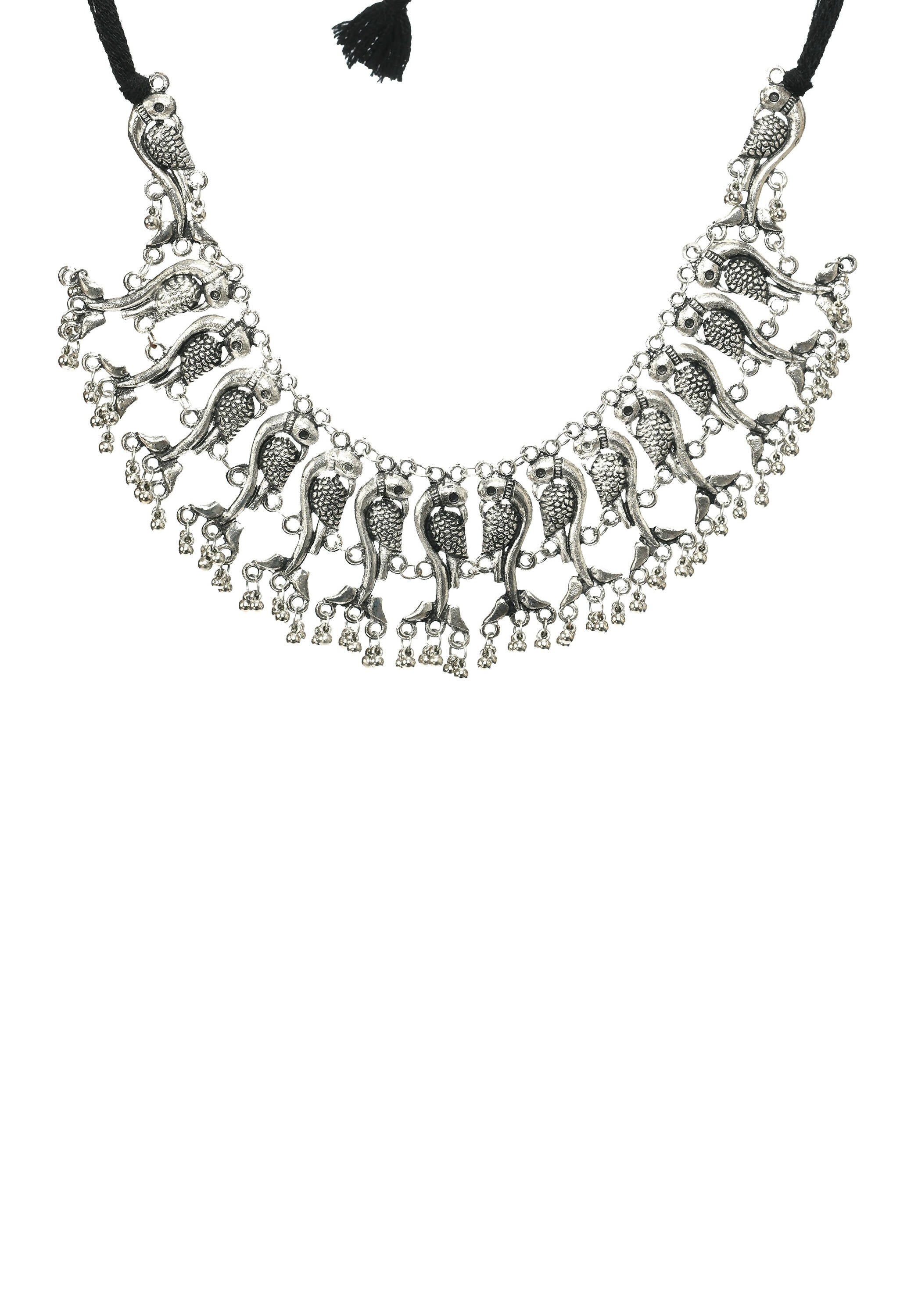 Mominos Fashion Johar Kamal Oxidised Silver-Plated Brass Finish Peacock Choker For Women (Silver)