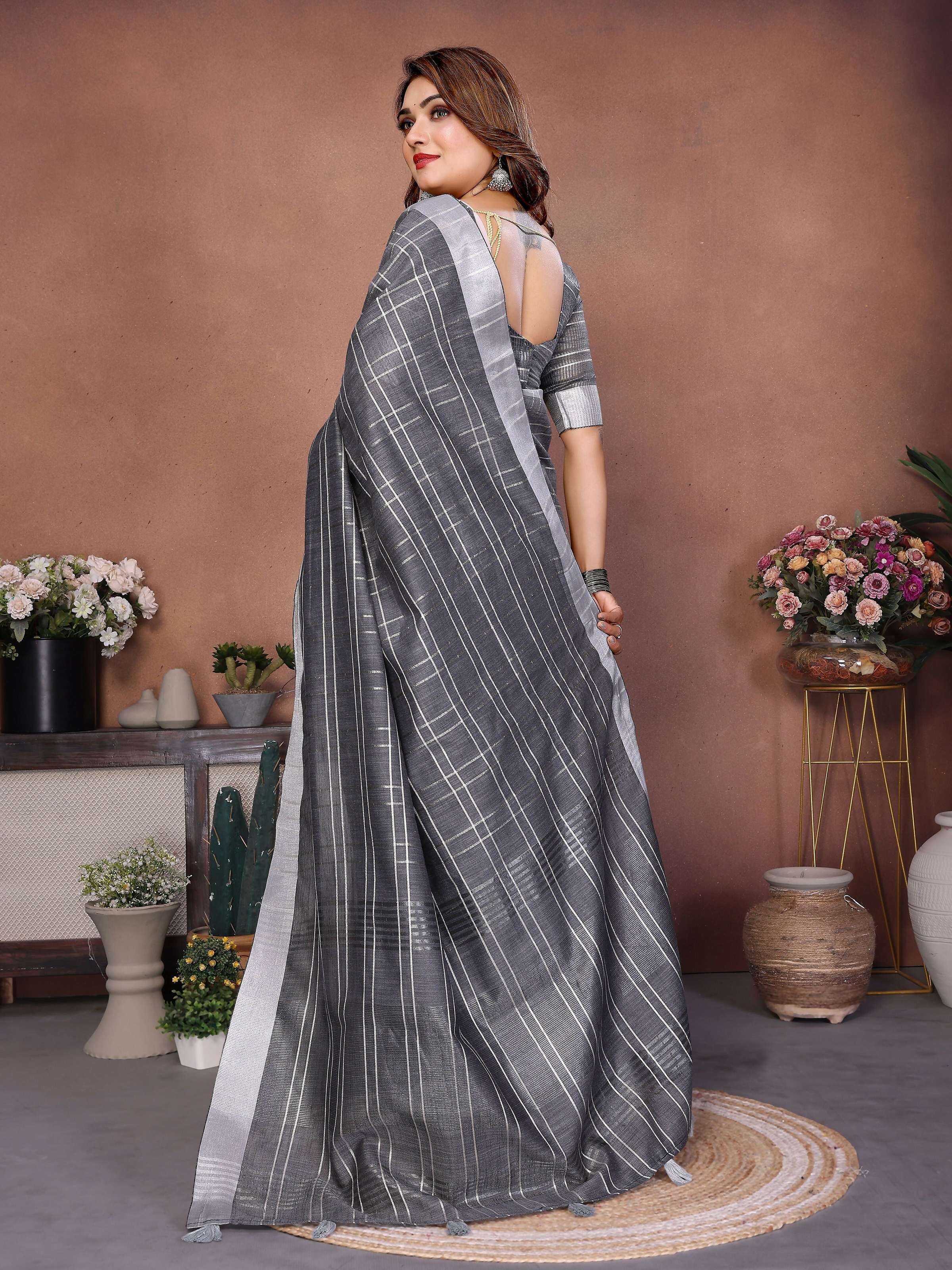 Aastha Fashion Grey Linen Weaving Saree