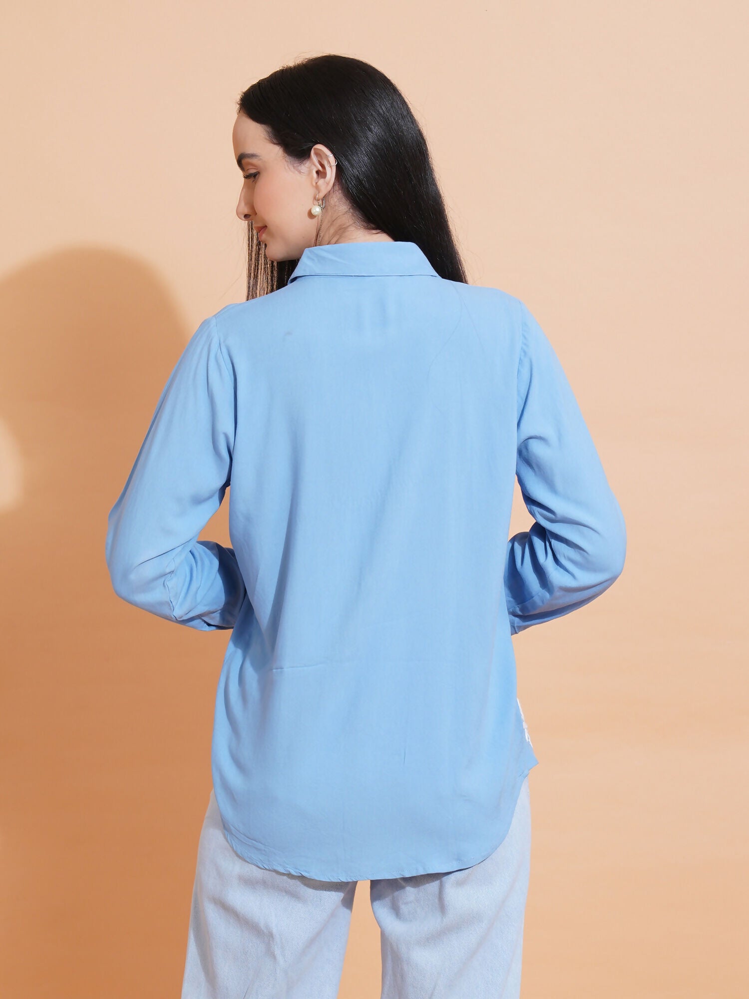Pahnaz Modal Chikankari Handwork Shirt-Blue