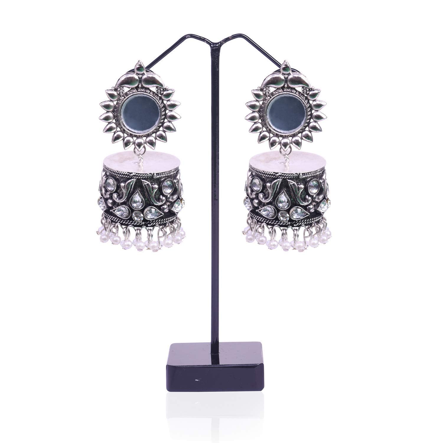 Rhodium-Plated Alloy Silver Plated Mirror Jhumki Earring - The Pari